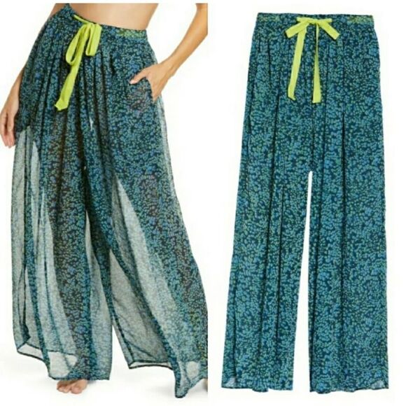 New FREE PEOPLE Sleepin' In pajama Swim
Pants 
Size XS Blue Green New - Picture 2 of 4